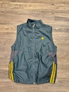 Vintage Starter Nylon Windbreaker Vest Mens M Gray Full Zip Logo Tape Mesh Lined